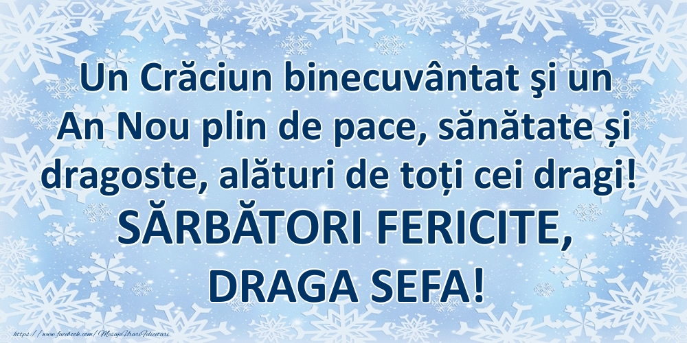 Felicitari frumoase de Craciun pentru Sefa | Un Crăciun binecuvântat şi un An Nou plin de pace, sănătate și dragoste, alături de toți cei dragi! SĂRBĂTORI FERICITE, draga sefa!